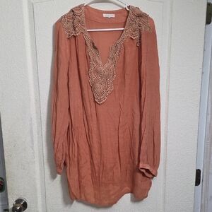 Indigo Soul Terracotta Tunic with Crochet Accents